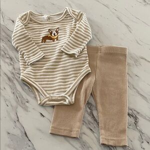 Liam & James Striped Beige & Cream Baby Set with Dog Embroidery